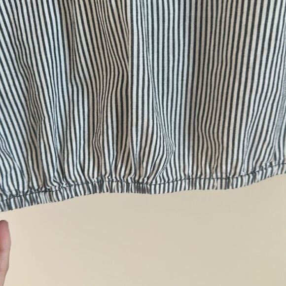 Free People Top Womens 4 Striped Crochet Lace Tie Neck Bell Sleeve Gray Boho - Picture 6 of 7